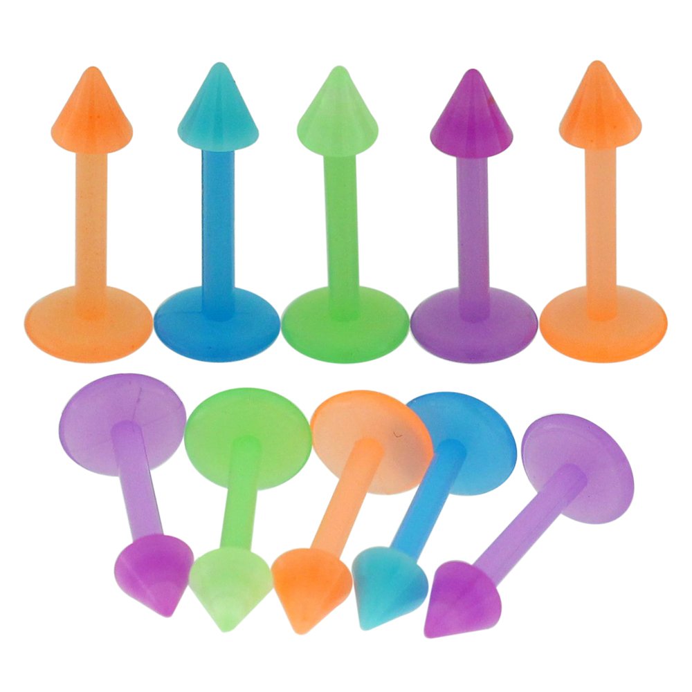 10 Pieces Assorted Color Bioflex Lip Labret with 3MM UV Solid Colored Cone Piercing jewelry