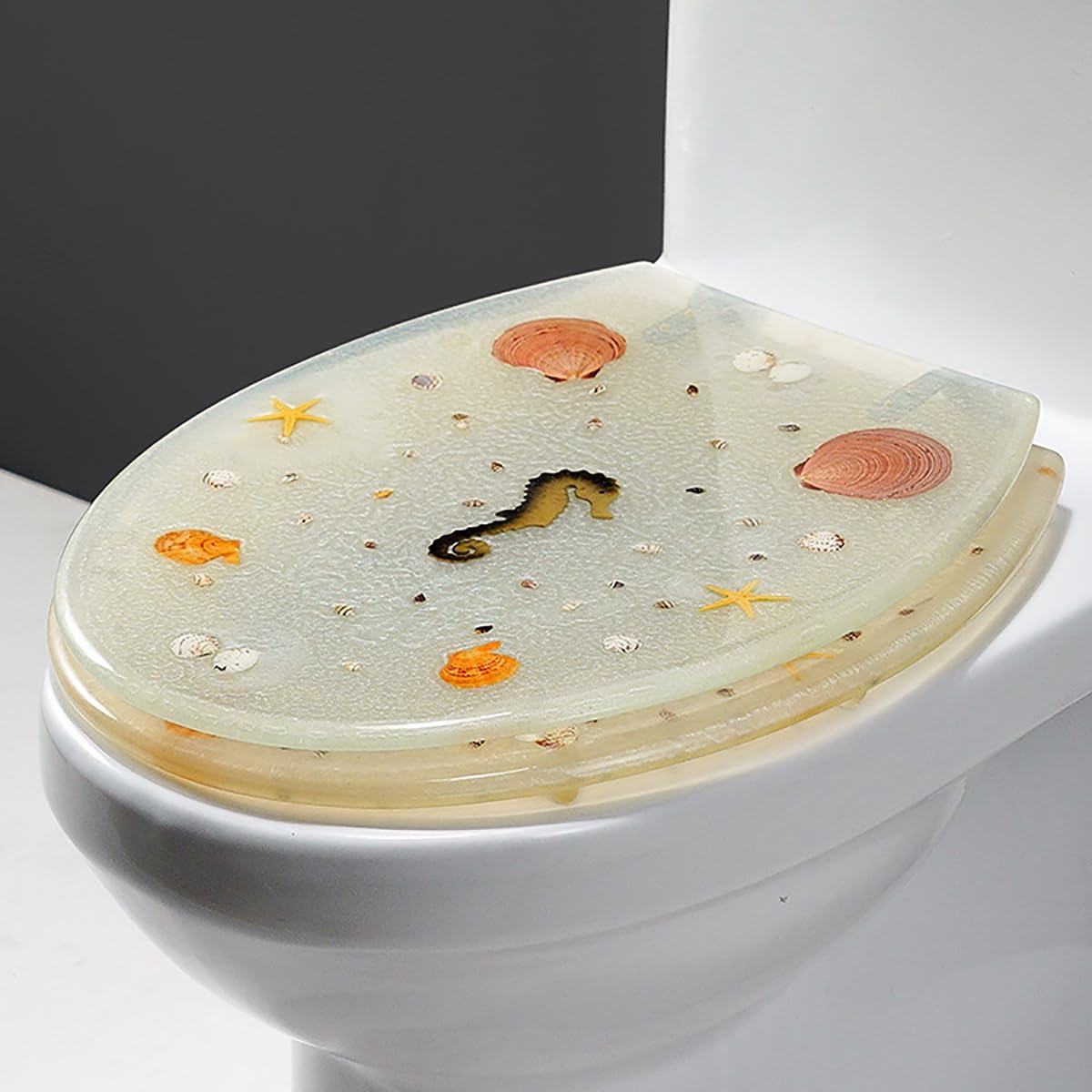 Ldhsjh Style J Toilet Seat, Ocean, Adjustable, Lightweight, Durable, Portable, User-Friendly, Compact, Slow, Close, Slamming, Round, Resin