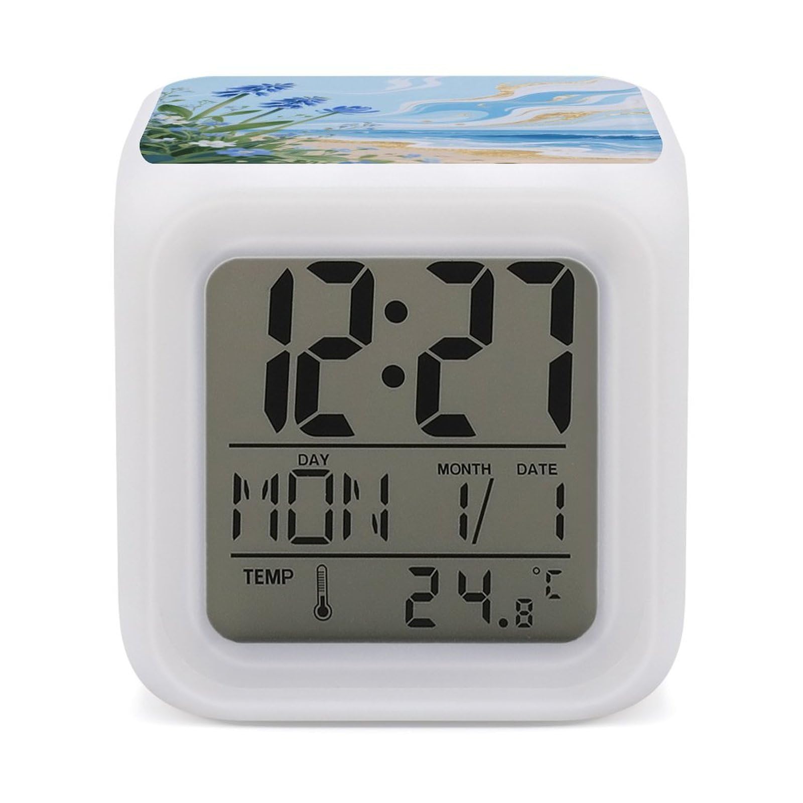 VstaDank Hawaii Floral Blue Alarm Clock Sleep Trainer 7 Color Changing Night Light Modern Touch Bedside Lamp Fashion Digital Clock with Temperature Display Wake Clocks for Loud Alarm