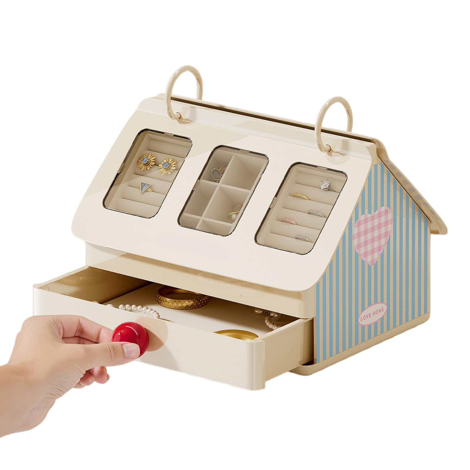 Portaorecchini Case Multifunzionale A Forma Di Casa Carina Con Cassetto | Scatola Gioielli per Ragazze per Donne Bambina Figlia Toeletta Scrivania Bracciali Collane