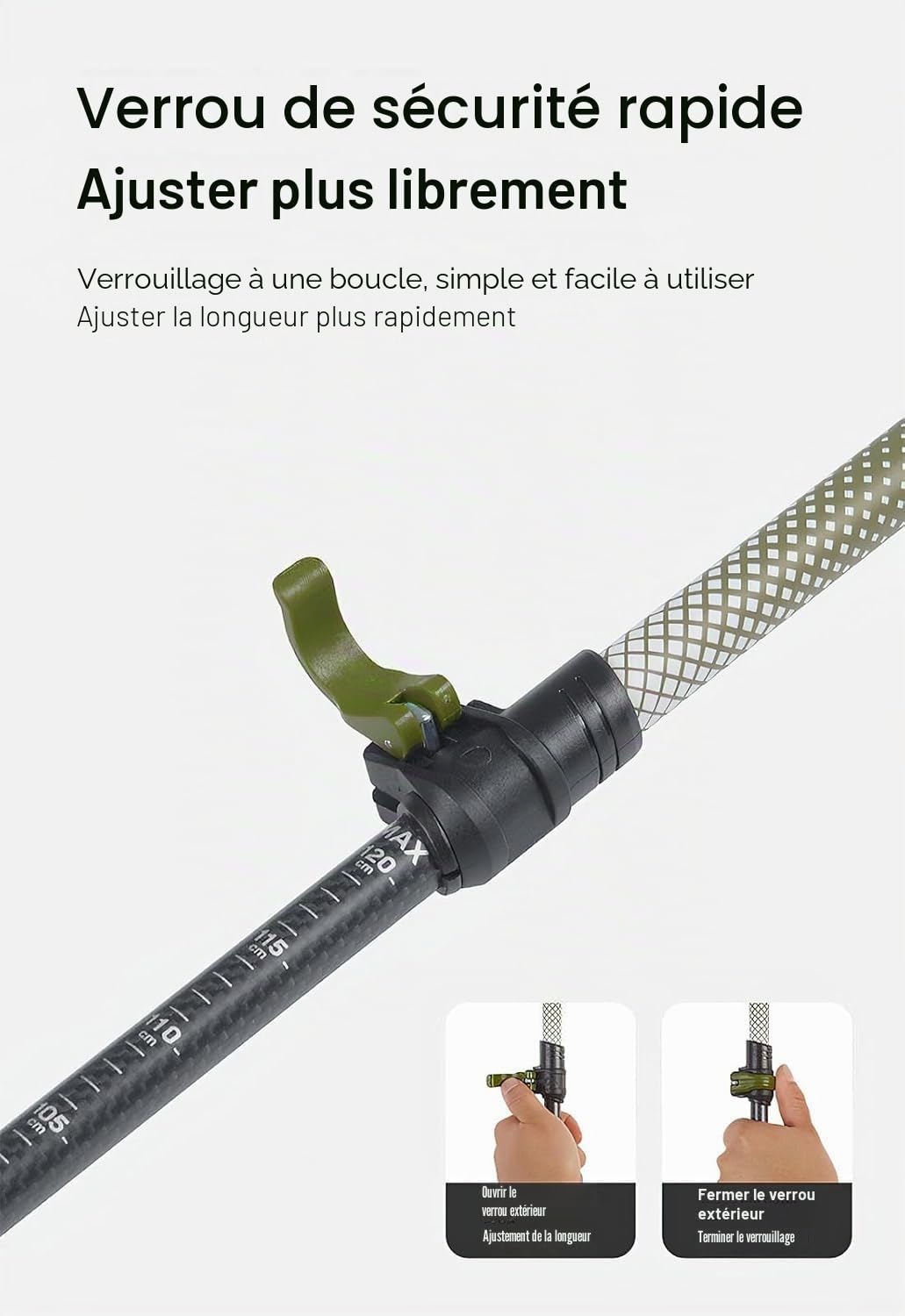 Naturehike Bâton de randonnée en fibre de carbone 3K pliable et télescopique 3 sections ultraléger pour homme et femme