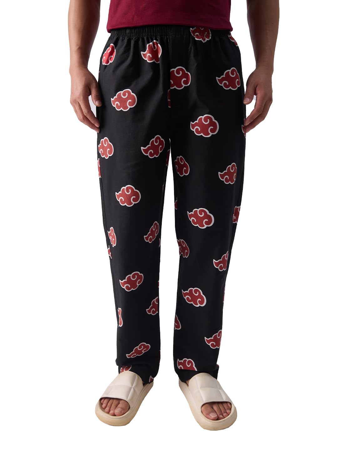 Naruto: Akatsuki Pattern Mens Regular Fit Graphic Printed Cotton Black Pajamas