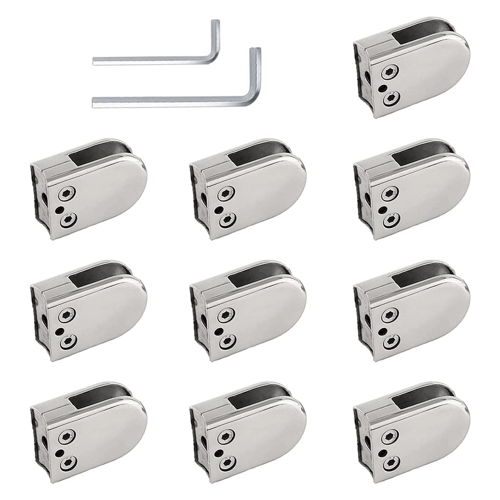KUCEDXJTE Spigot Clamp 10pcs Security Adjustable s Glass Floor Clamp Stainless Steel Curved Balustrade Post More Reliable,Glass Railing Clips