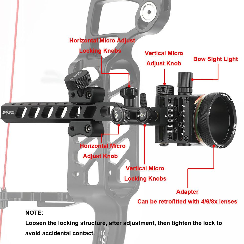 SHARROW Tiro con L'Arco Mirino per Arco Compound 5 Pin Bow Sight Micro Regolabile Alluminio Vista dell'Arco Composto con 4x 6x 8x Lente