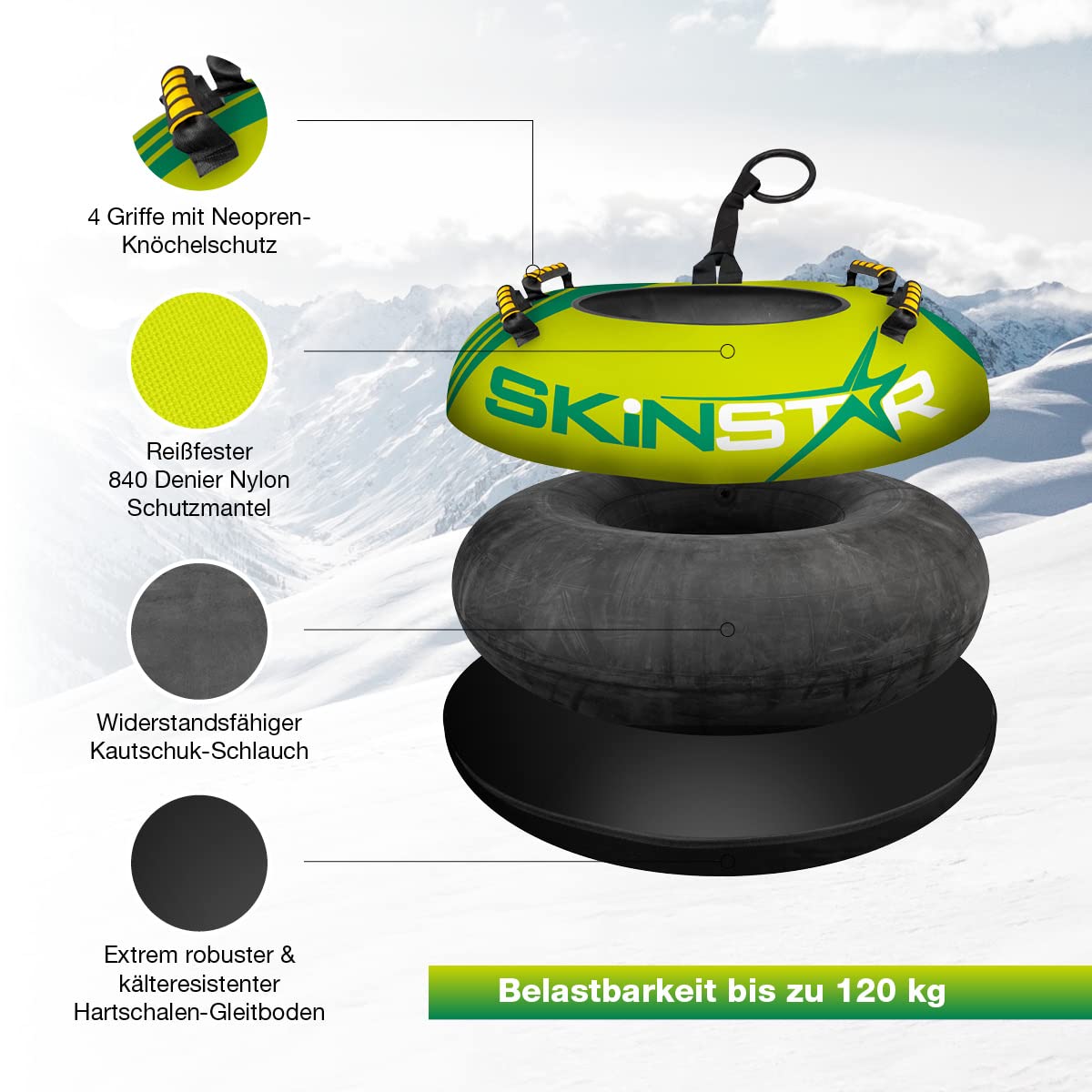 SkinStar Trineo hinchable con asas (diámetro de 100 cm), color verde