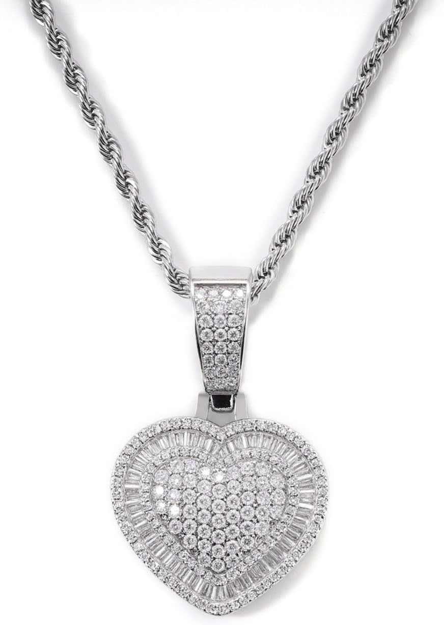 Lulu Mel Silver Heart Necklace 14K Gold Plated Heart Pendant Cubic Zirconia Necklace for Women Men, Iced Out Love Necklace Jewelry Gift Valentine's Day/Mother's Day/Christmas/Anniversary/Birthday Gift