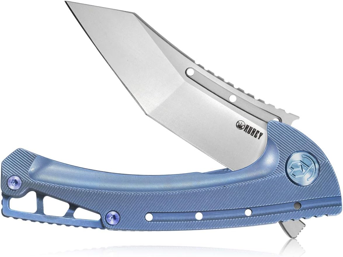 Flаѕh Dеаlѕ - 60% оƒƒ KUBEY KB255 Outdoor Folding Knife 3.5 AUS10 Blade & Ti-Handle with Anodized Pocket Clip Hunting Hiking Utility Knife for Men (Blue)
