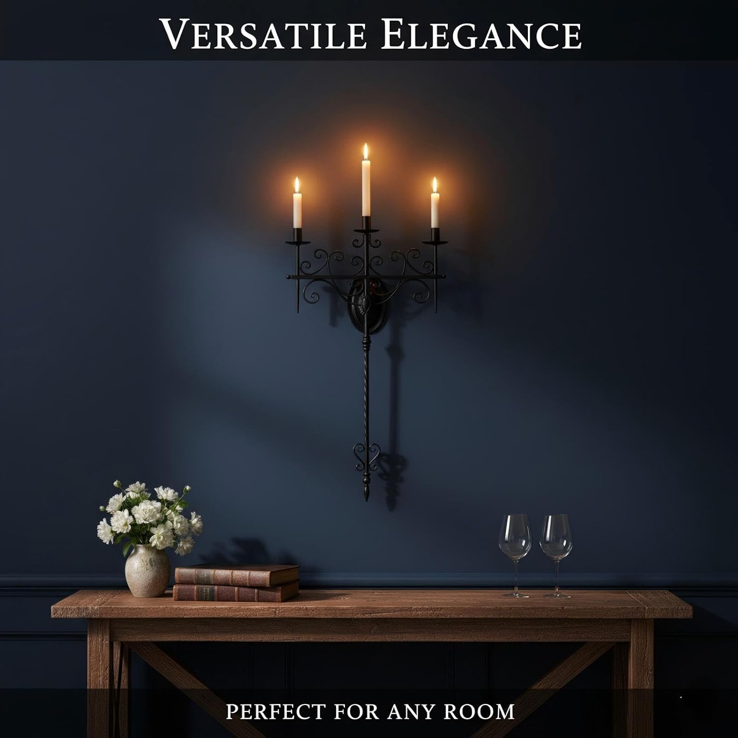 AIM & GGKK Vintage 3-Light Wall Candle Sconce Holder – Large Wrought Iron Wall Mounted Candle Sconces for Home Living Room, Hallway, Dining Room