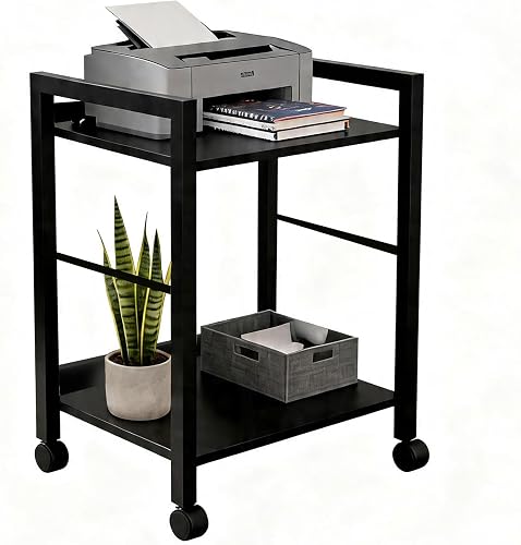 Small Rolling Printer Stand, 2-Tier Mobile Cart with Shelf for Home Office | Roll it beside your desk for printers, beside your sofa for coffee, or beside your bed for books. One cart, every room.