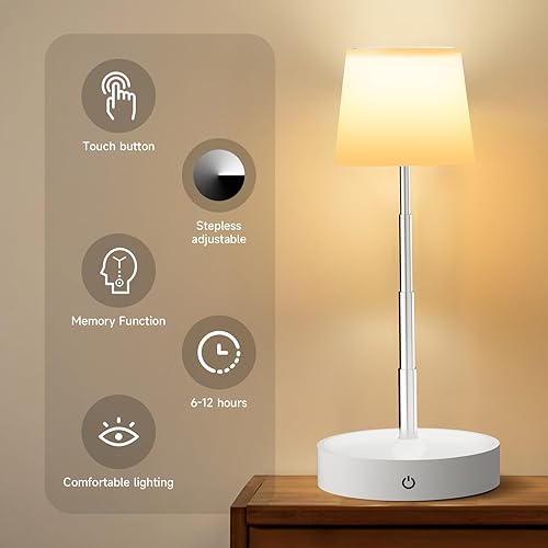 Miniatura 3 de Lámpara de mesa LED regulable con control táctil, recargable por USB, luz nocturna regulable con brazo extensible para ambiente de dormitorio,