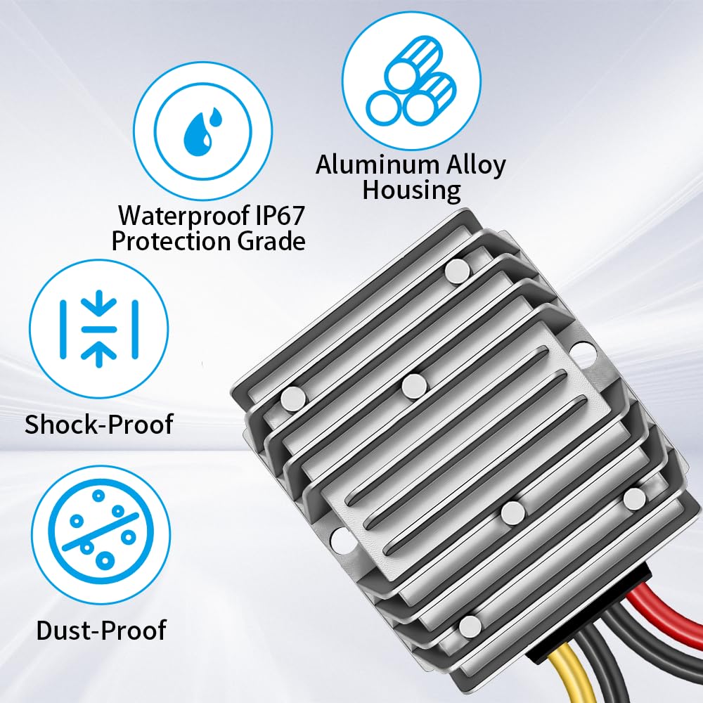 DC 24V Step Down to 12V 30A 360W DC Converter Regolatore Regolatore di tensione, Convertitore 12V, Modulo di alimentazione impermeabile IP67 Trasformatore Buck per carrelli elevatori Carrello