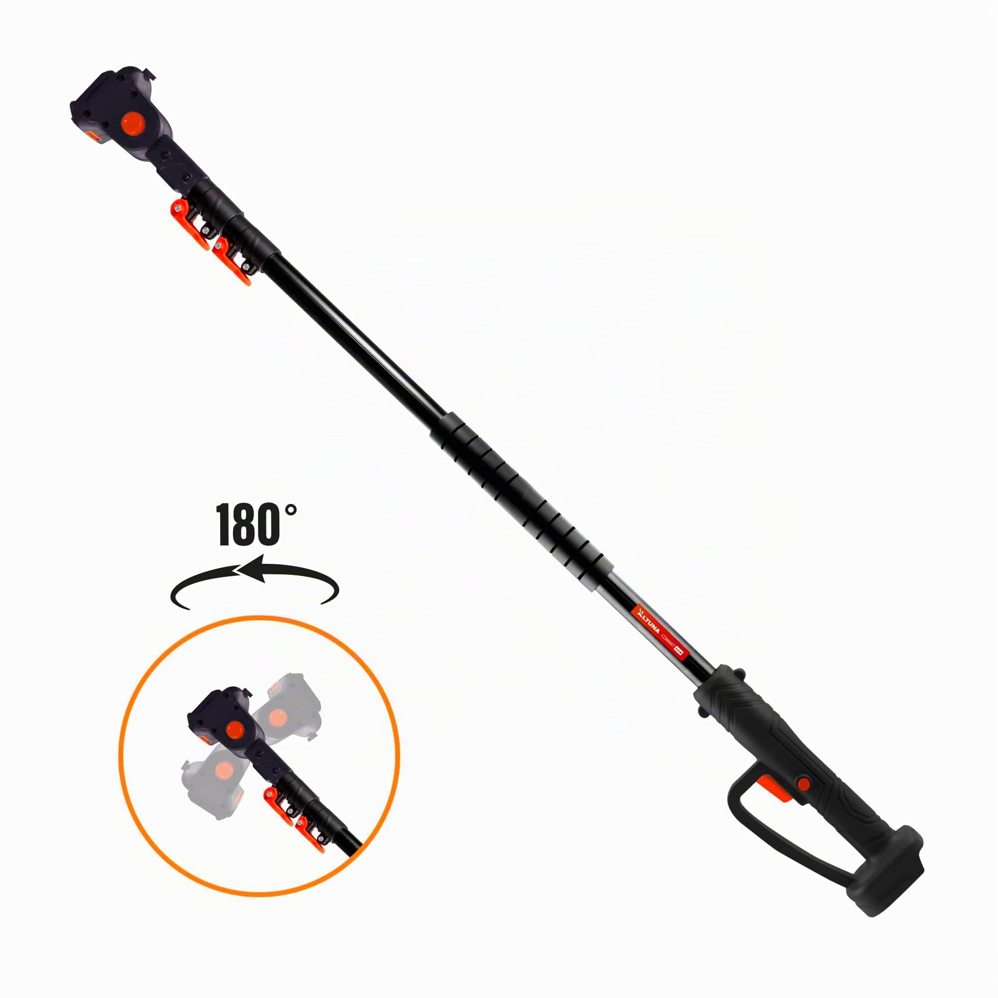 ALTUNA Perche Télescopique 180° pour Sécateurs et Tronçonneuses | Extensible de 123 à 255 cm, idéale pour la taille en hauteur et pour atteindre les branches les plus élevées