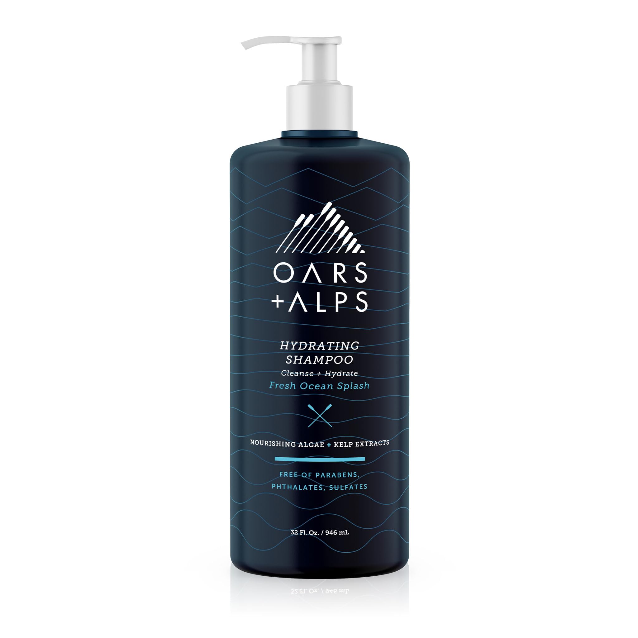 Oars + Alps Men's Sulfate Free Shampoo, Infused with Kelp and Algae Extracts, Fresh Ocean Splash, 32 Fl Oz