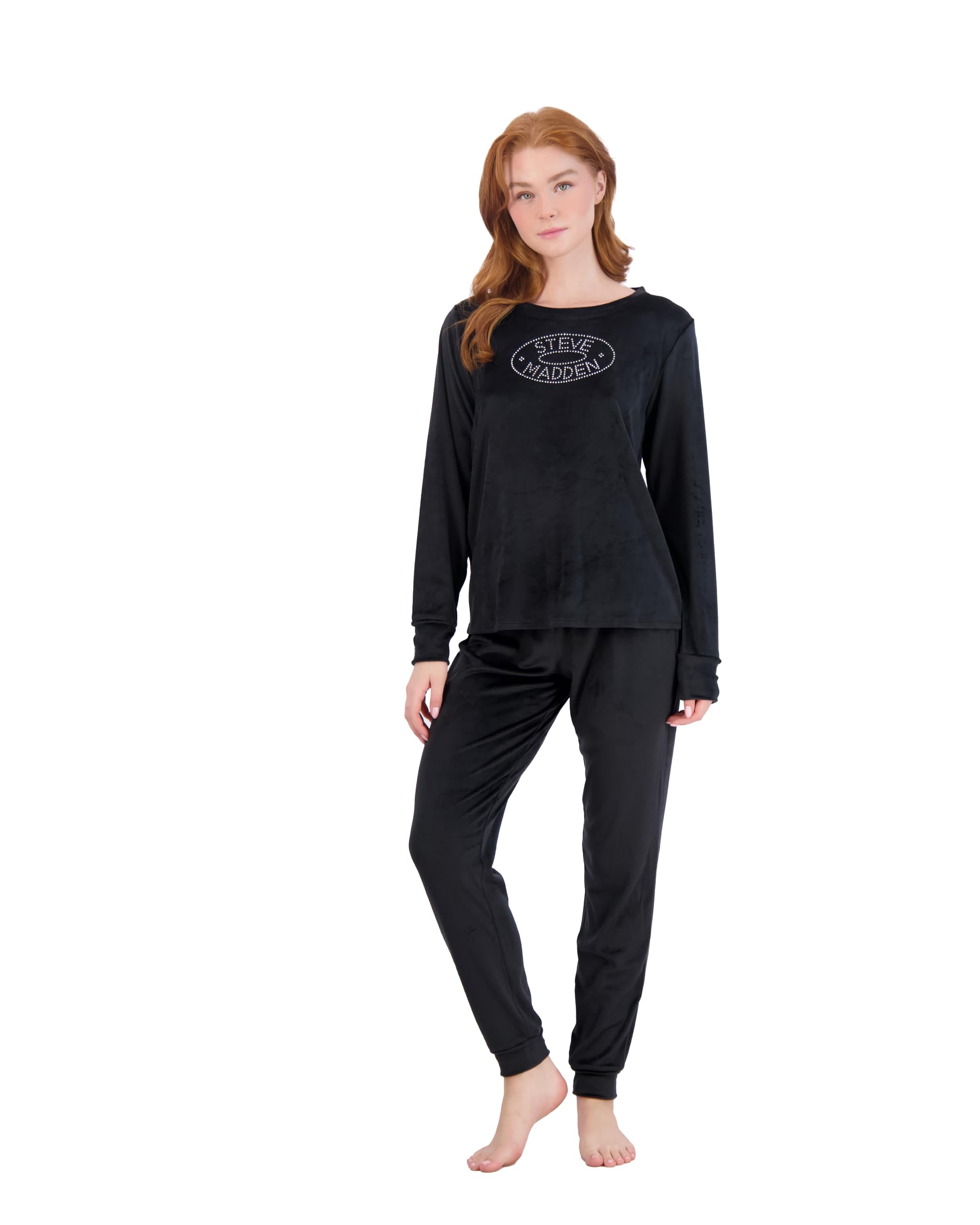 Steve Madden Women's Pajama Set - 2 Piece Peach Fuzz Velour Drop Shoulder Shirt and Jogger Pants - Sleepwear for Women (S-XL)