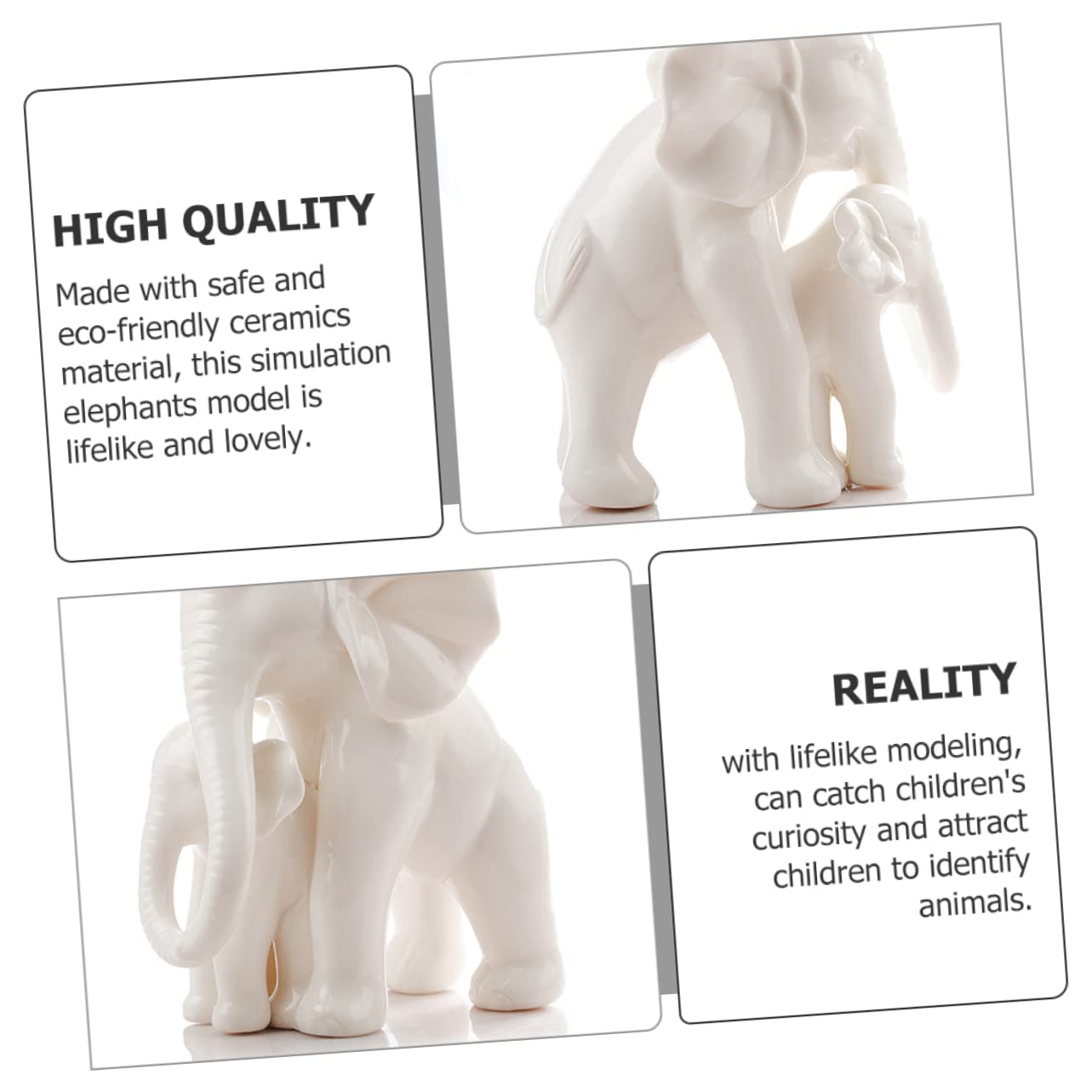Didiseaon Estatua de Elefante Madre y Cría de Cerámica White