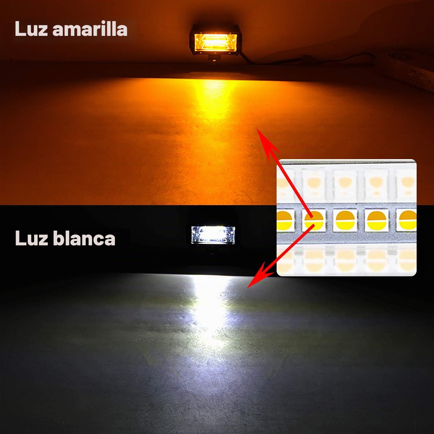 RIGIDON 2x 5 pulgadas 72W estroboscópica faros trabajo led, ámbar blanco | 12V 24V, 14cm, luz intermitente emergencia, advertencia de seguridad, antiniebla, para off road camión coche ATV 4x4 tractor