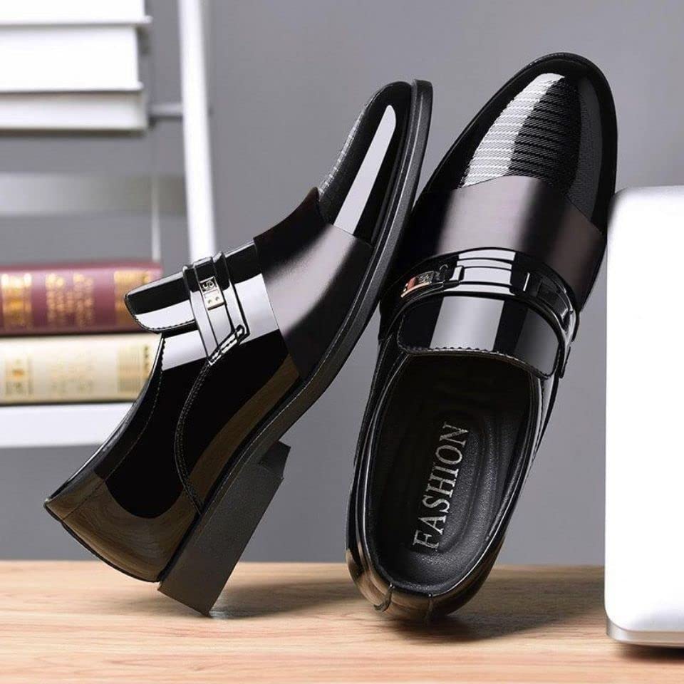 Men's Business Casual Loafers Patent Leather Slip On Dress Tuxedo Shoes2