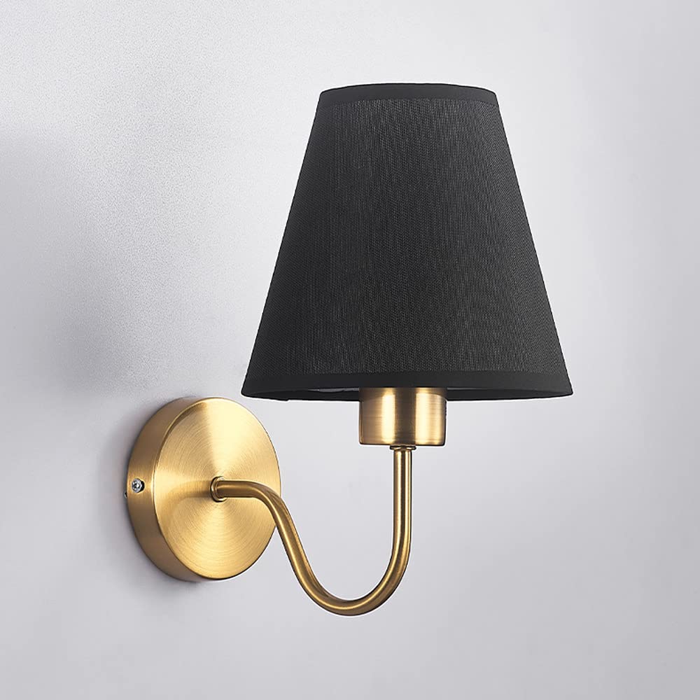 SXSCARKX Modern Bedside Wall Light Fabric Sconce Arm Lamp, Gooseneck Headboard Lighting Fixture in Gold Finish, Living Room Bedroom Decor Mount Reading Lights (Color : Svart)