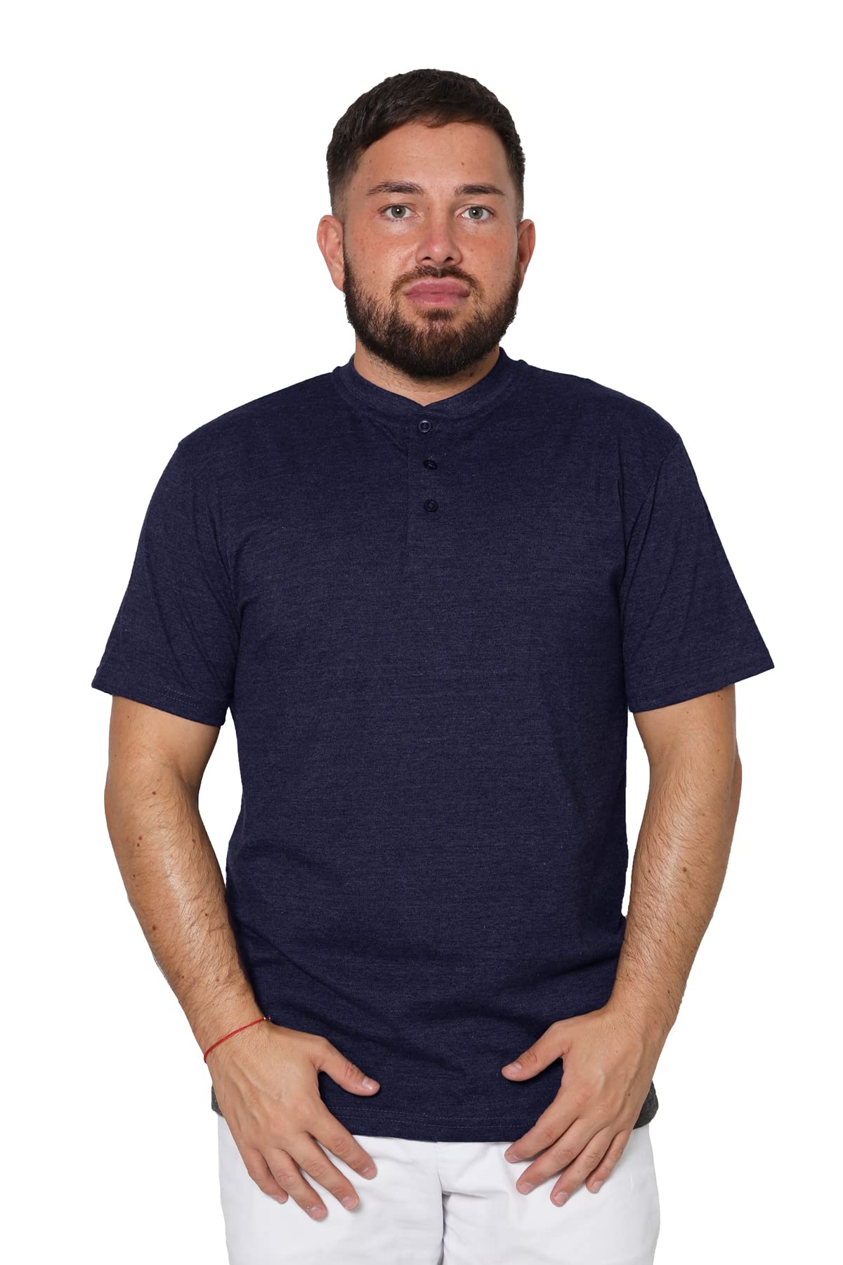 Urbanfit Men's Navy Plain Short Sleeve Henley T-Shirt With Grandad Collar (2245) (As8, Alpha, Xx_l, Regular, Regular, )