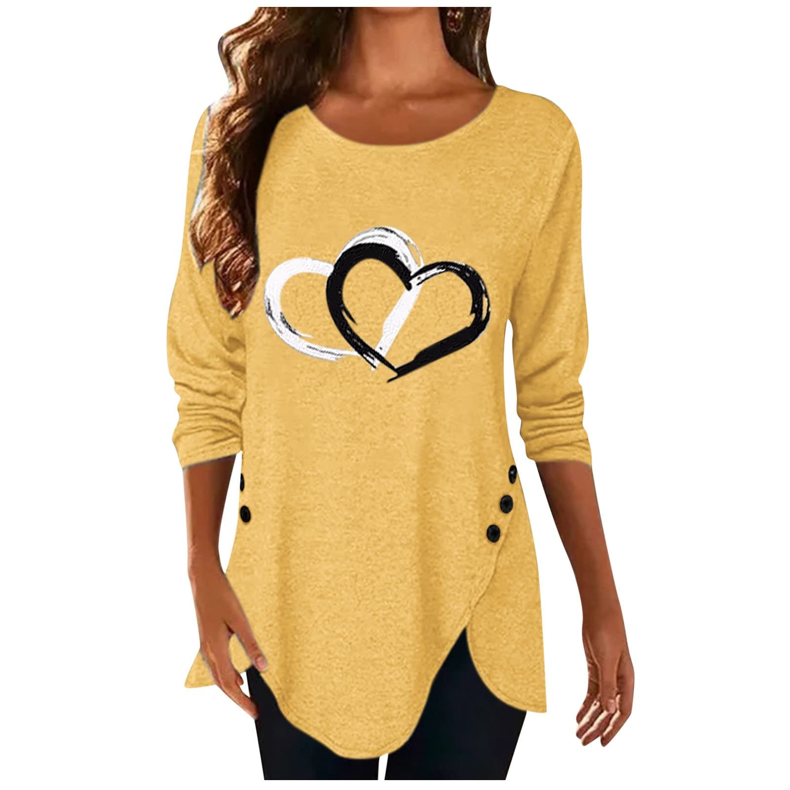 Women's Cowl Neck Sweater Heart Print Irregular Long Sleeve T-Shirt Sweater Top T-Shirt Sweater Clothes