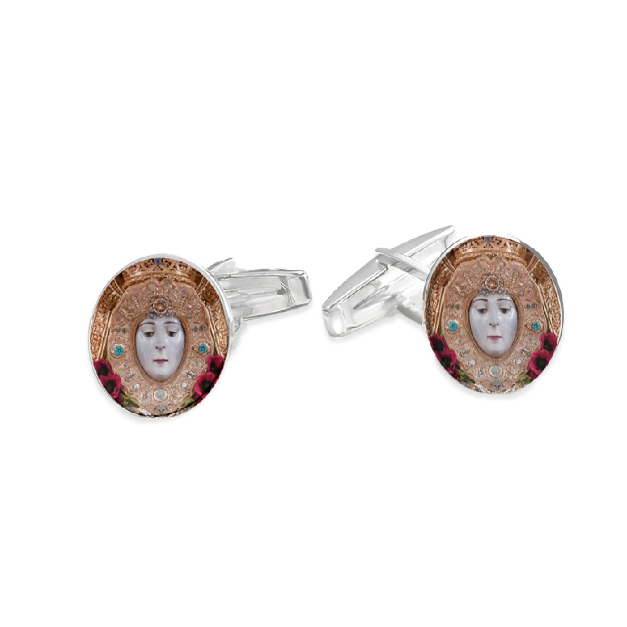 Pla Pla Pla Gemelos para Hombre Personalizado con foto Virgen del Rocío. Par de Gemelos circulares, para Bodas Plata. Gemelos para Camisa Traje Esmoquin. Regalo día del padre, regalo padrino