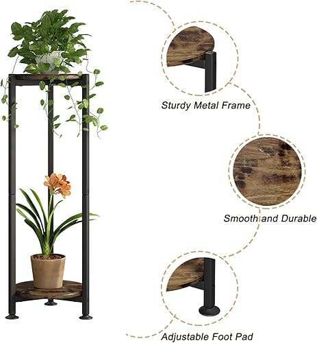 Miniatura 5 de Soporte para plantas de esquina interior alto de 2 niveles de metal moderno para almacenamiento de flores para sala de estar, balcón, jardín, negro