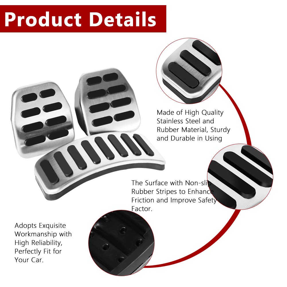Kit 3 Couvre-pédales En Acier Inoxydable - Embrayage, Frein, Accélérateur - Pour VW, Audi, Skoda (conduite à Gauche) - 8