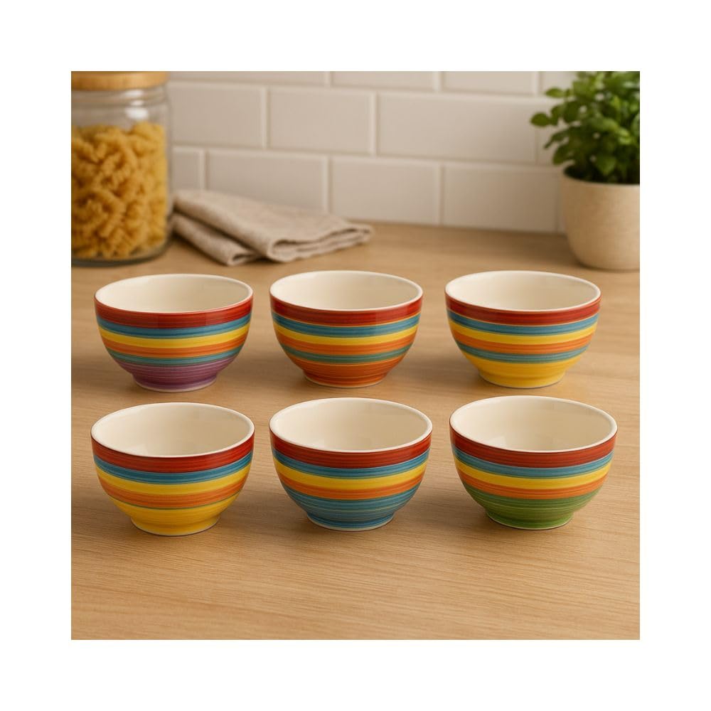 6er Set Porzellan-Schalen – Bunt, 14 Cm Durchmesser, Spülmaschinen- & Mikrowellengeeignet, 750 Ml Fassungsvermögen