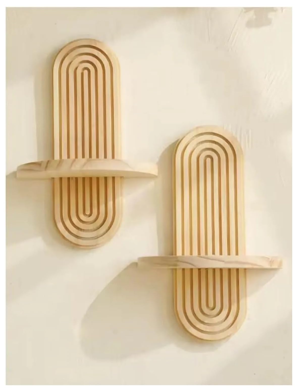 modern wooden wall mounted floating shelf -decorative arch rainbow design wall shelves for living room bedroom bathroom – solid wood display rack for plants. (boho wall shelf tier-1)