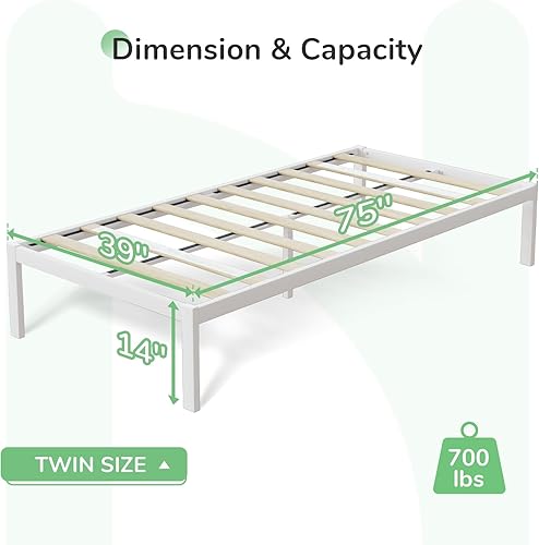 Miniatura 2 de Novilla Marco de cama individual sin cabecero, marco de cama de plataforma de metal, no necesita somier, resistente, soporte de listones de madera,