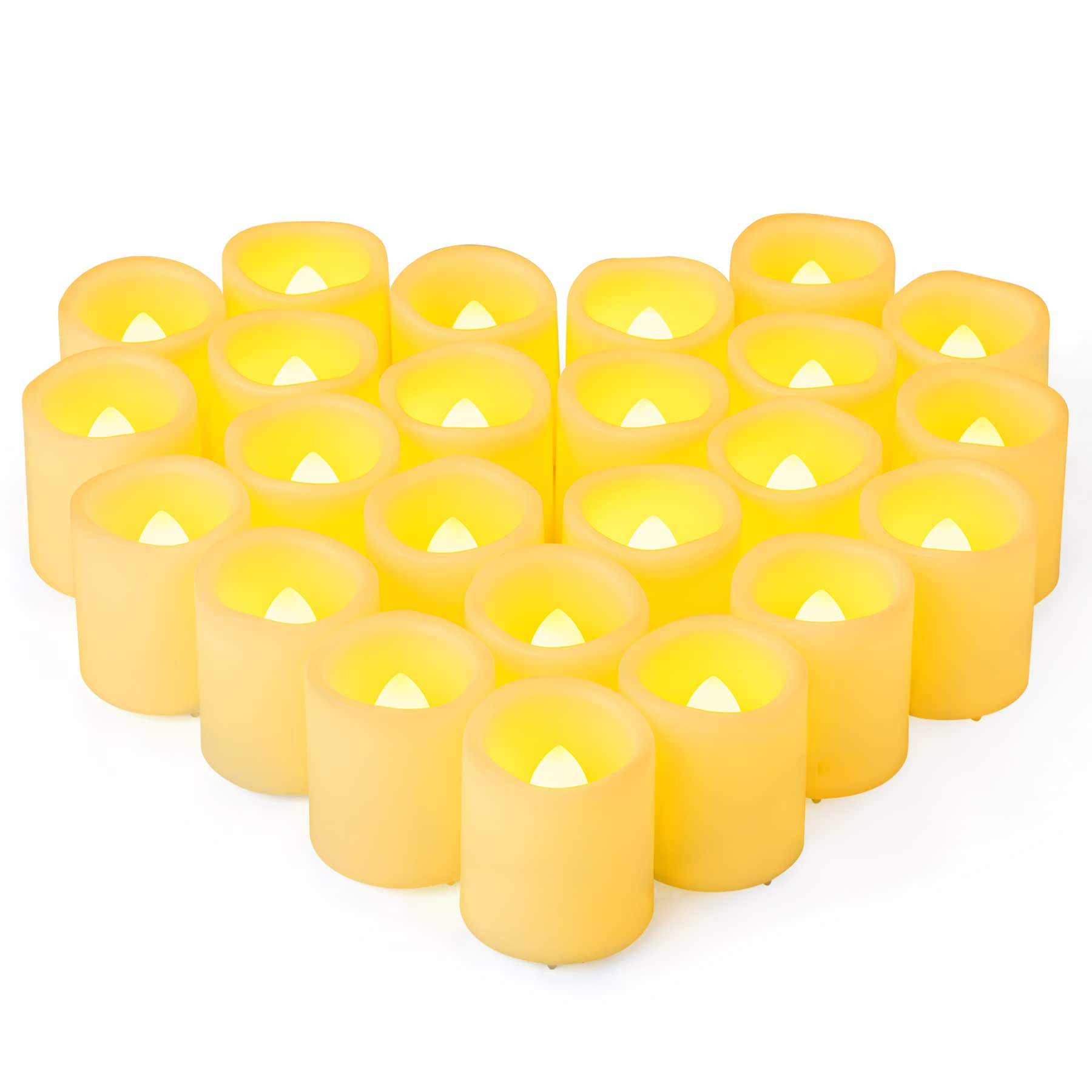 Yakpo 24 Pcs (4.6Cm Height, Warm White) 24 Pack 3.8Cm X 4.6Cm Flameless Flickering Battery Operated Tea Lights, Lit 200+ Hours Flicker Led Tealights, Electric Led Fake Votive Candle Bulk For Wedding Halloween Christmas Decorations