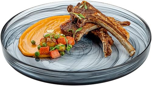 Restaurantware Vetri - Platos de vidrio de 11 x 11 x 1.2 pulgadas, 6 platos únicos y duraderos Vajilla de alabastro de vidrio negro lavable con