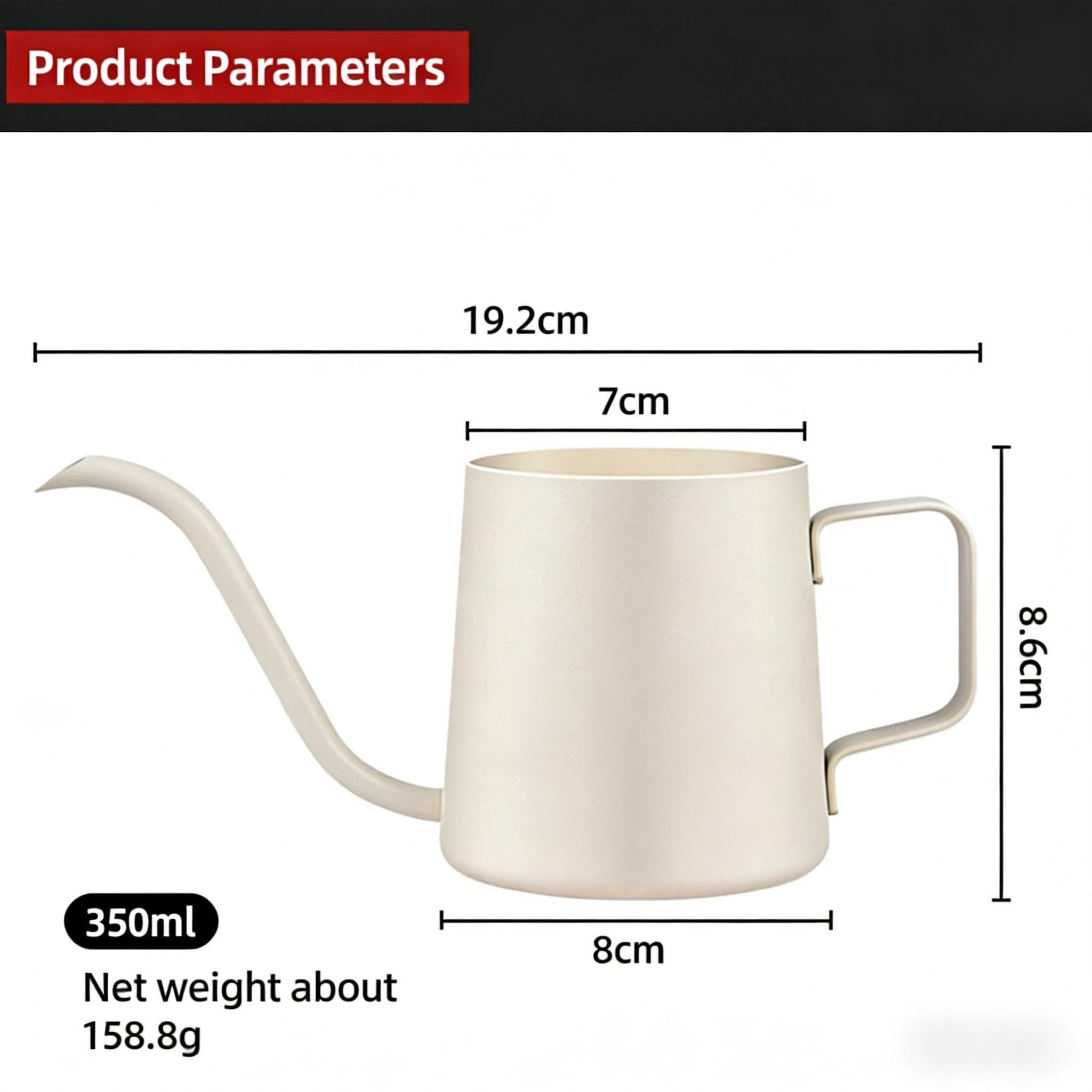 Regadera Mini 350 ml Blanca de Acero Inoxidable – para Plantas de Interior, suculentas, bonsáis y macetas pequeñas, con caño Largo preciso, también como Tetera, cafetera o Jarra de Bebidas