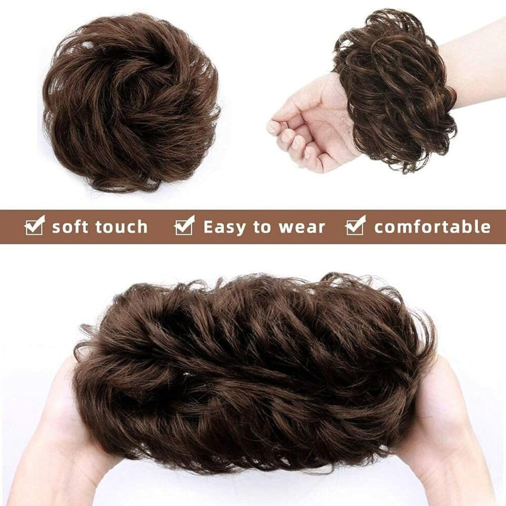 100% Human Hair Bun Extensions (Brown) Messy Hair Bun