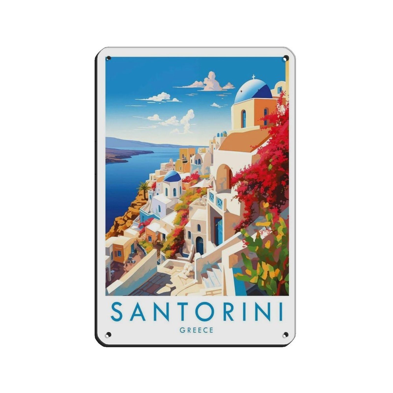 Santorini Travel Poster, Greece Tin Sign Vintage Metal Pub Club Cafe Bar Home Wall Art Decoration Poster Retro 8x12inch(20x30cm)
