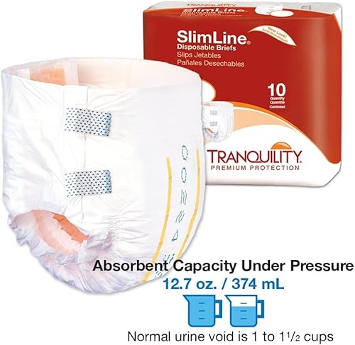 Tranquility Slimline Original Adult Disposable Brief, Incontinence Care With A Slimmer Fit, Peach Mat Core & Kufguard Technology For Max Comfort, Latex-Free, Small, 12.7Oz Capacity, 100Ct Case #TOP2