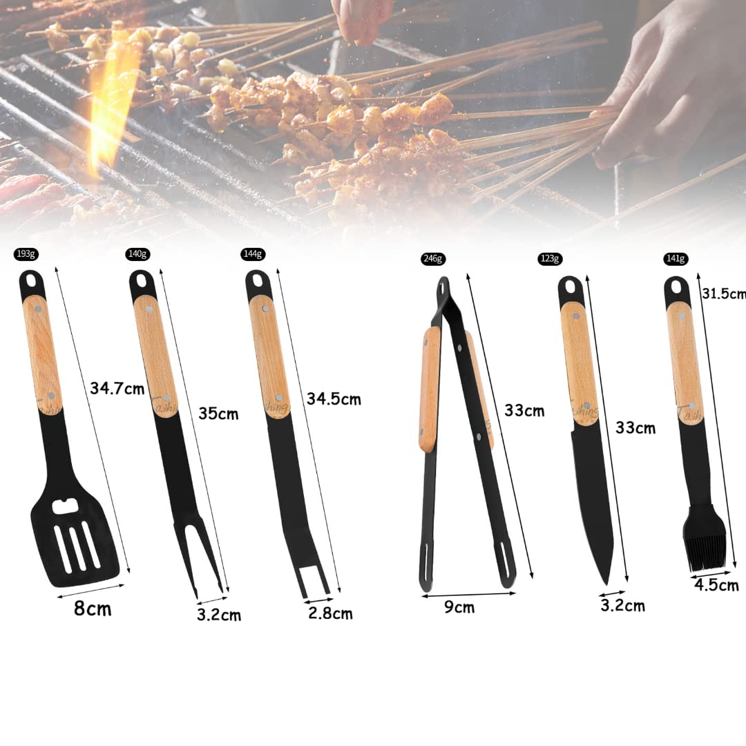 Accesorios de barbacoa, juego de herramientas de barbacoa para hombres con recubrimiento antiadherente 6pcs, juego de utensilios de barbacoa de acero inoxidable al aire libre, con palas de barbacoa