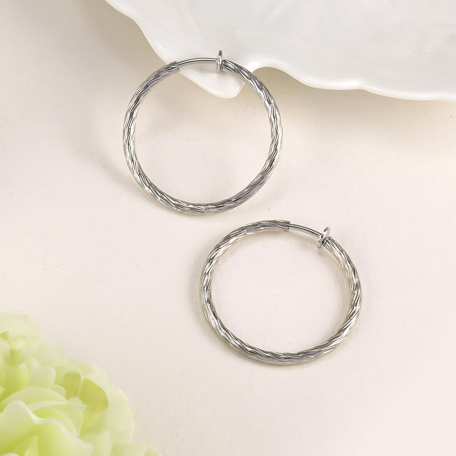 Clip On Hoop Earrings For Women No Piercing Earrrings Spring Hoops for Non-Pierced Ears Grey Tone 4CM/1.57" 5CM/1.96" 6CM/2.36" - Image 5