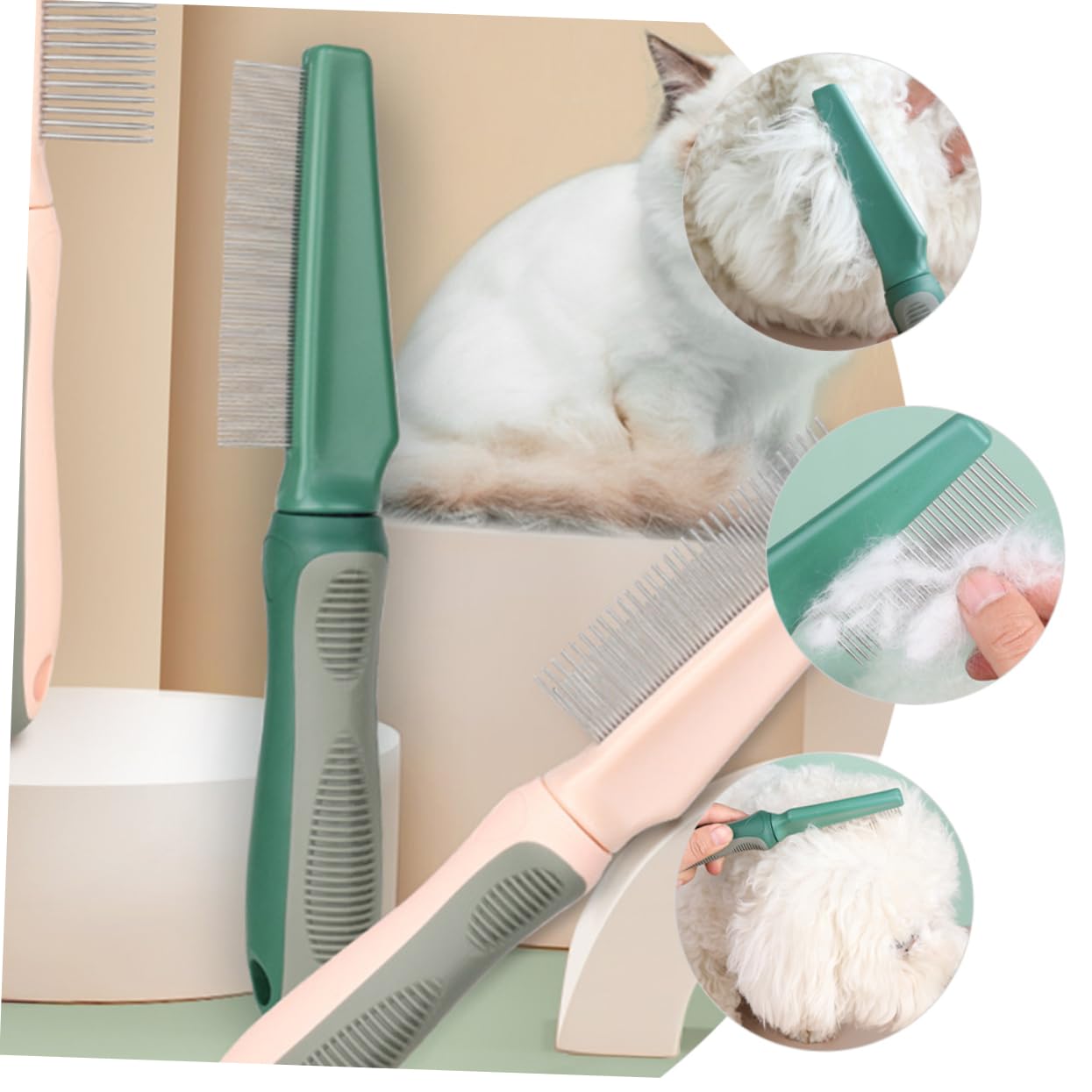 GOOHOCHY Pet Grooming Comb with Ergonomic Handle Fine and Coarse for Cats and Dogs for Removing Mats and Tangles Convenient Daily Use