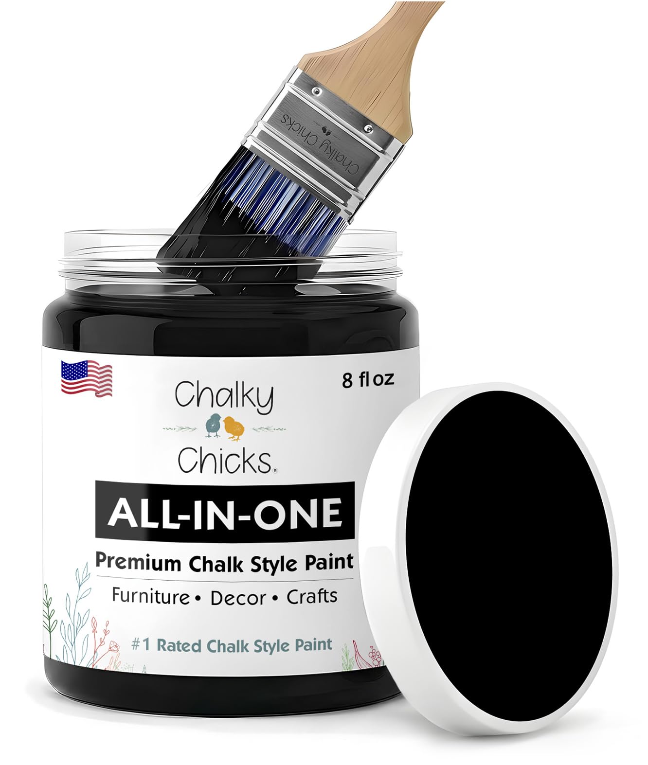 Chalky Chicks All-in-One Chalk Paint for Furniture or Cabinet - 8 Fl Oz - Matte Finish Starless Night Black for Metal, Wood Furniture Paint - No