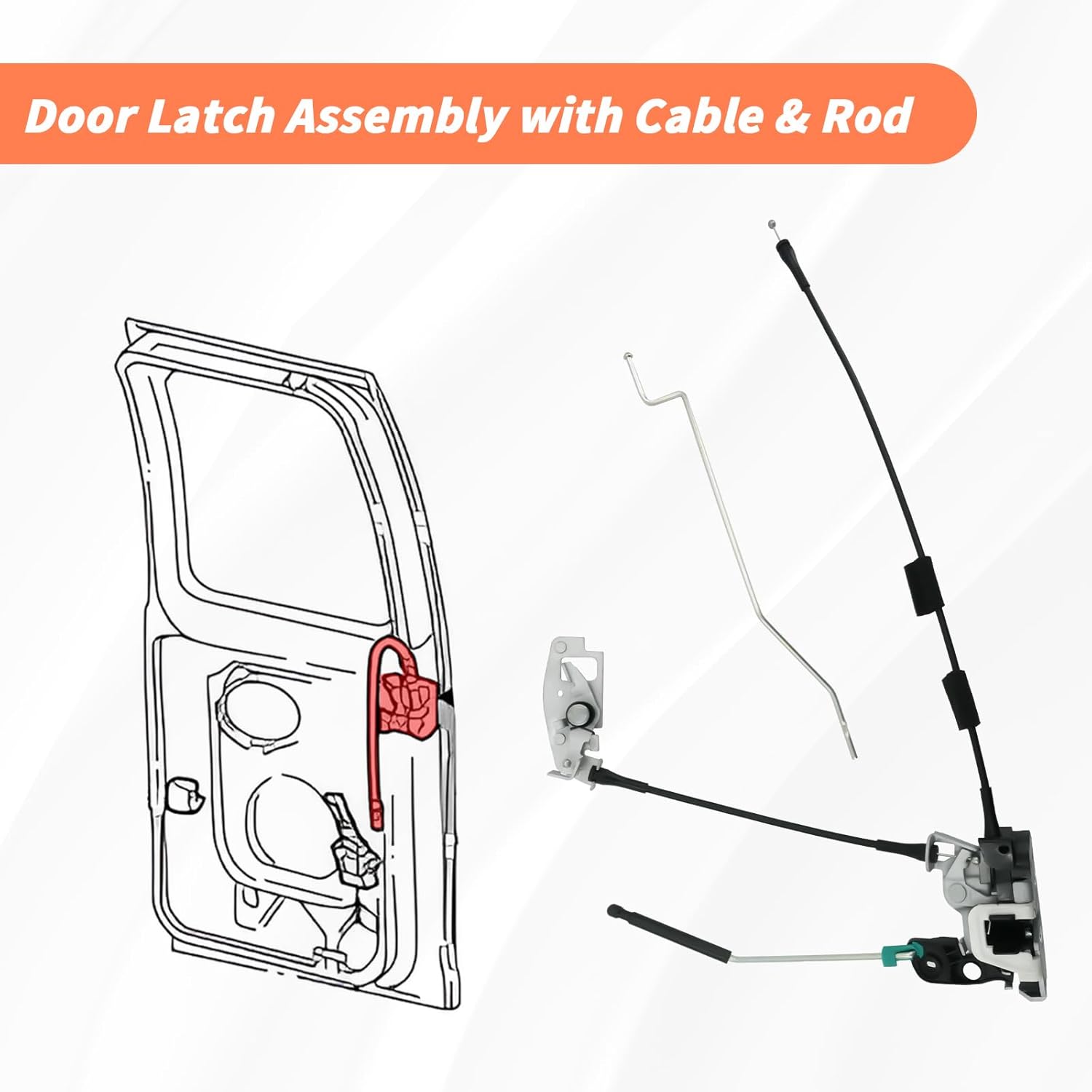 Rear Door Latch Assembly with Cable & Rod, Right Passenger Side for Ford 1992-2019 E150 E250 E350 Econoline Van, Cargo Door Lock Latch Connective Repair Replaces 6C2Z-15431A02-AA
