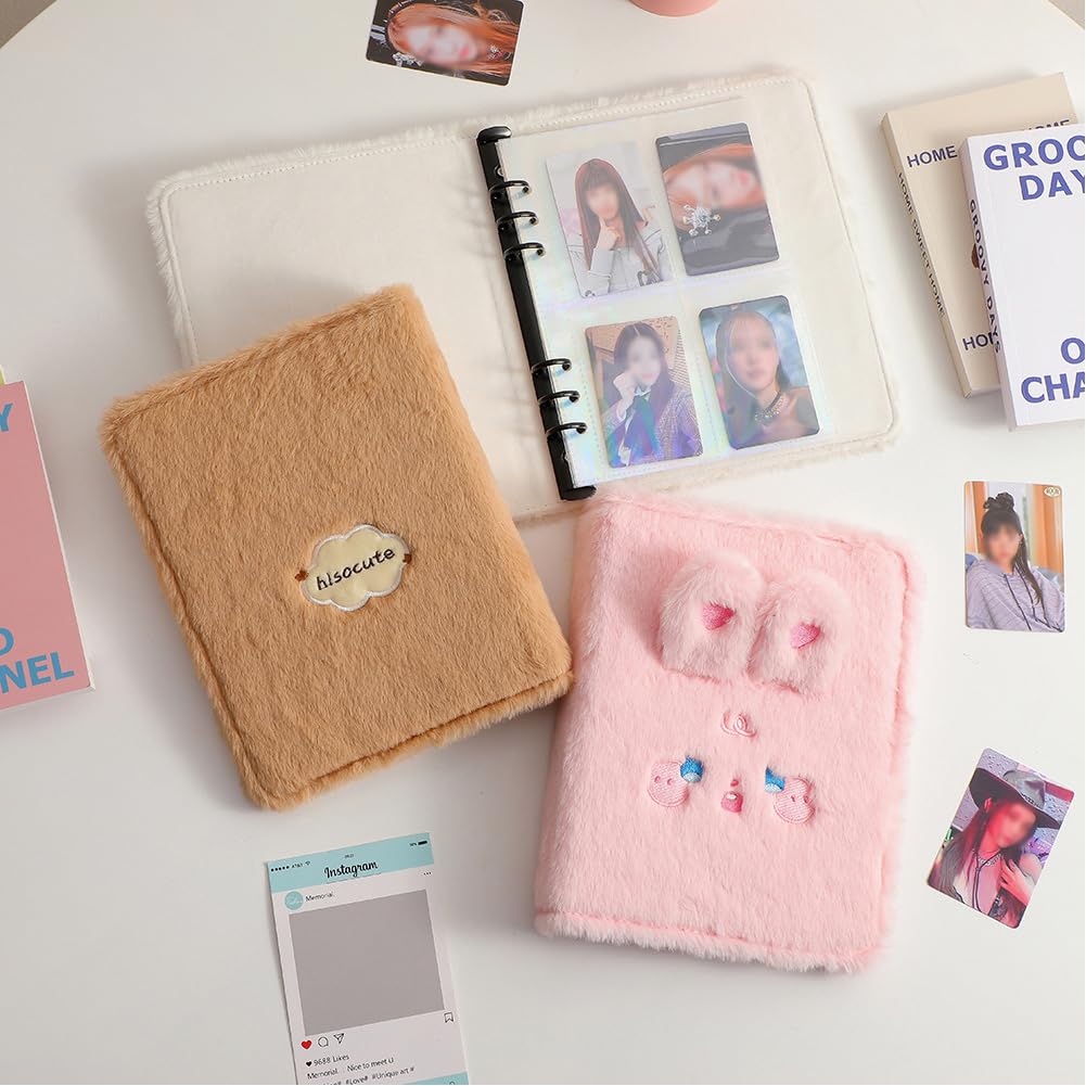 WAYUTO Cartoon Kpop Photocard Binder Plush with 30Pcs Inner Pages Kpop Photocard Album Kpop Photocard Book Kpop Photocard Holder Kpop Photocard Organizer for Kpop Enthusiast Brown