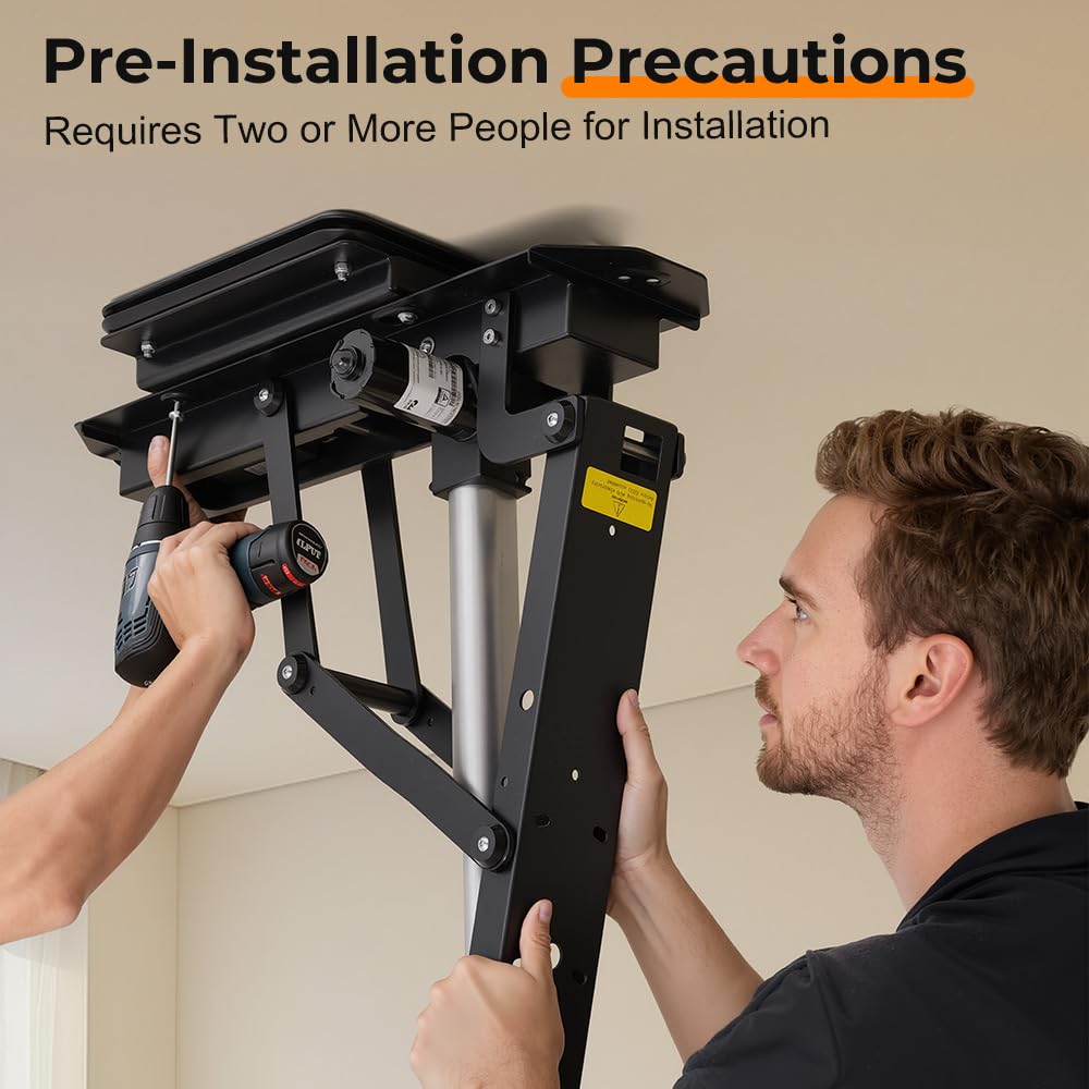 OUTFINE Electric Flip Down and Swiveling Ceiling TV Mount for 32–75 Inch Flat or Curved Screens, Motorized Fold Down Lift with Remote Control, 360°Manual Swivel and 0–80°Electric Tilt