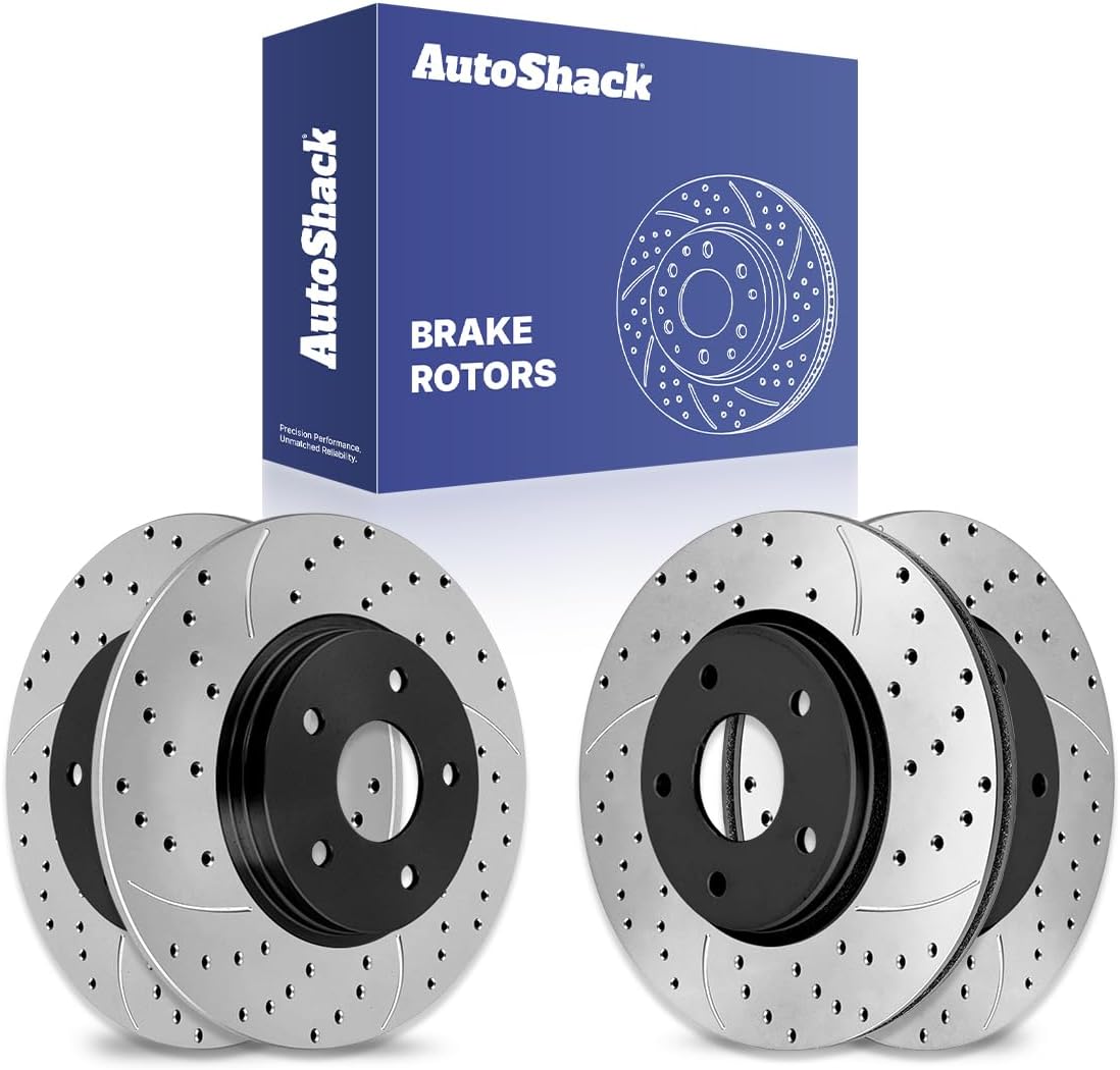 AutoShack Front Vented & Rear Solid Drilled & Slotted E-Coated Brake Rotors 4-PC Set Replacement for 2012-2013 Dodge Journey 2010-2011 Chrysler Town & Country 2011-2014 Volkswagen Routan ShadowGuard