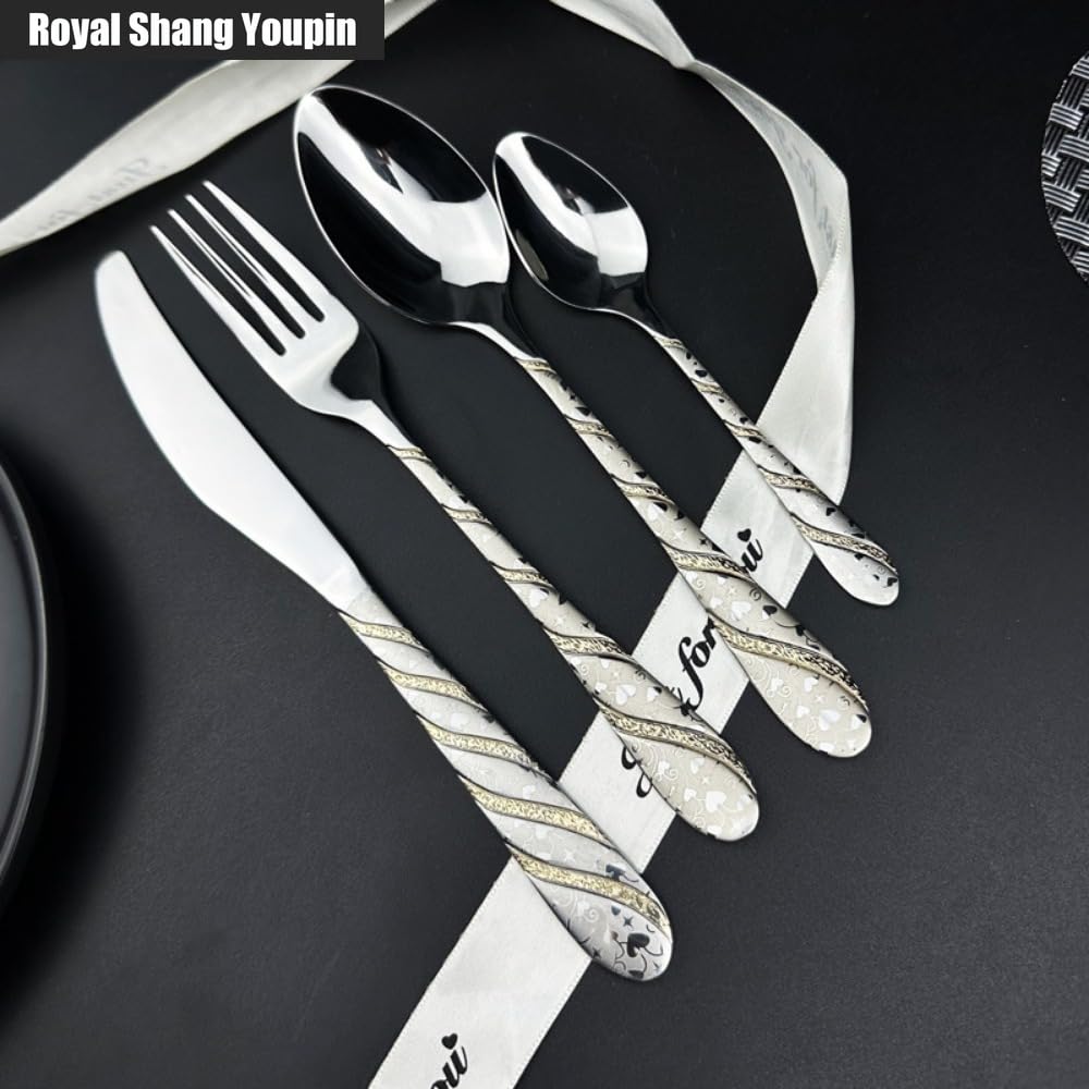 Linea Addensata Maniglia Da Cucina Posate in Acciaio Inossidabile Stoviglie Posate Set Di Posate Coltello Da Bistecca Forchetta Cucchiaio Cucchiaino (20 pezzi)