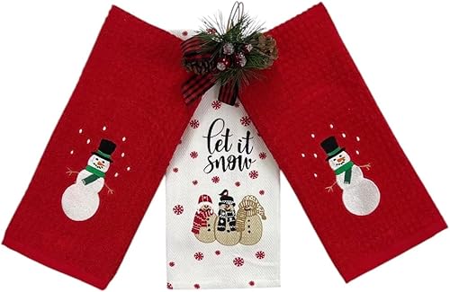 Vista 16 de Serafina Home Toallas de cocina navideñas navideñas: dos muñecos de nieve Be Jolly espiga y un muñeco de nieve bailarín, 3 piezas, tejido plano 100%