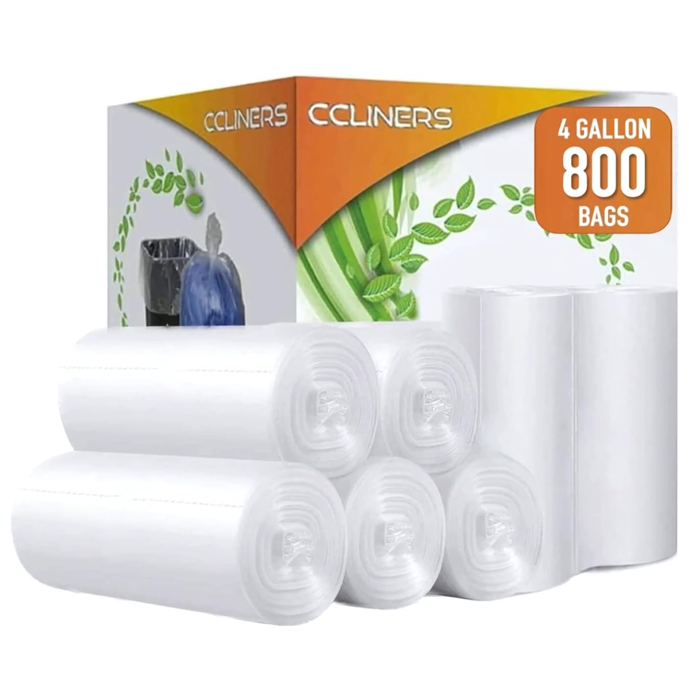 4 Gallon Trash Bags Small Bathroom Garbage Bags Bulk Clear Plastic Wastebasket Trash Can Liners for Home and Office Bins (800 BAGS)