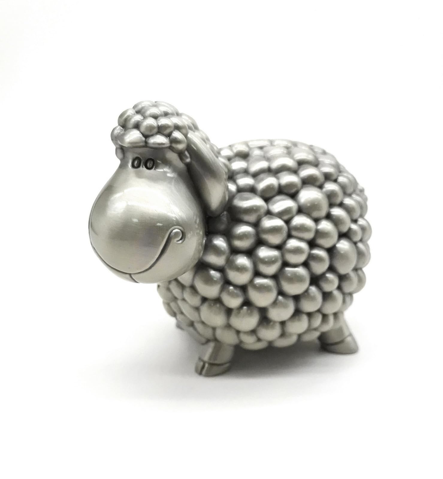 Lihou PapaQ Metal Sheep Piggy Bank - Cartoon Design Coin Savings Bank, Vintage Brushed Pewter Finish Alloy Money Pot for Boys and Girls, Perfect for Teaching Kids Saving Habits