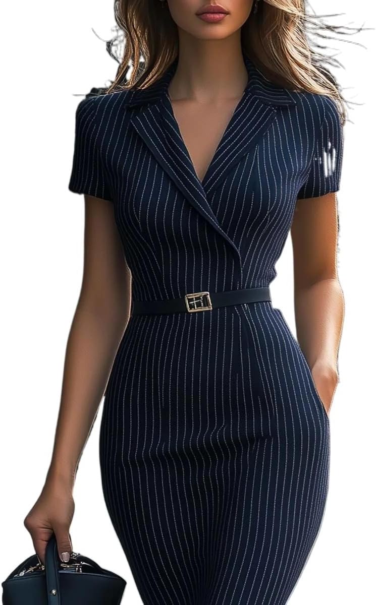 New Fashionable and Exquisite Pinstripe Pencil Skirt Dress