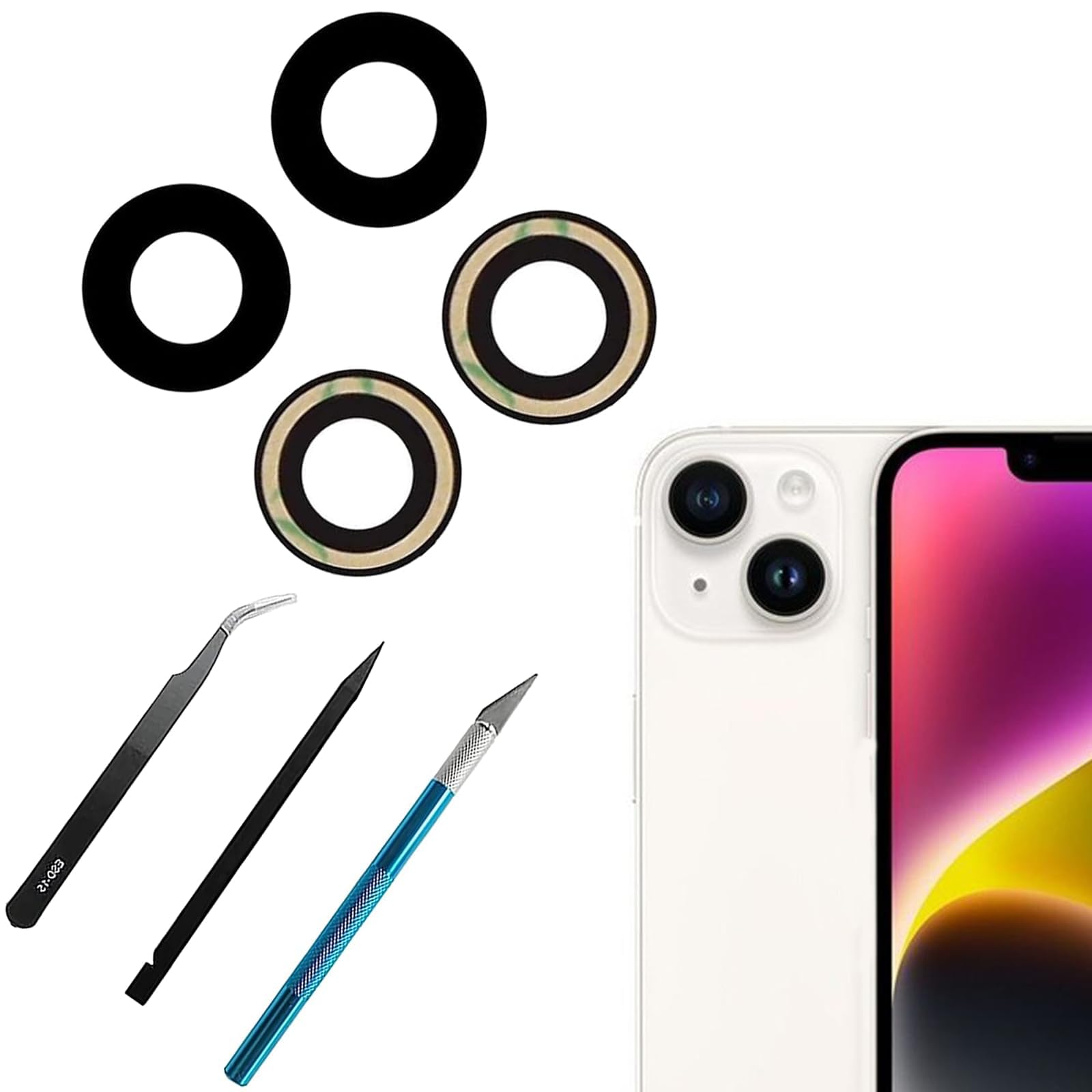 Cristal de cámara trasera para iPhone 14 Plus antirrayas con kit de montaje preciso 6